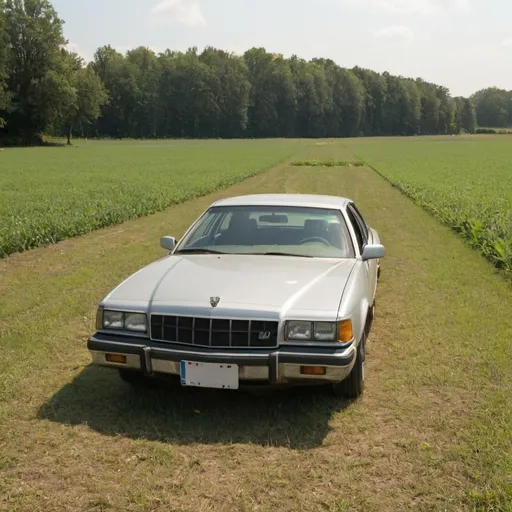 Prompt: A Car without a license plate on a field