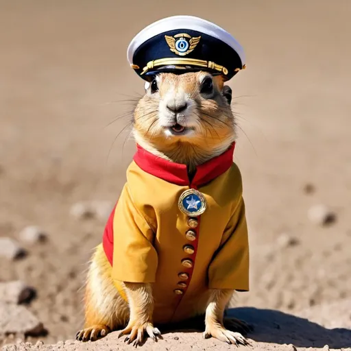 Prompt: prairie dog dressed as captain obvious
