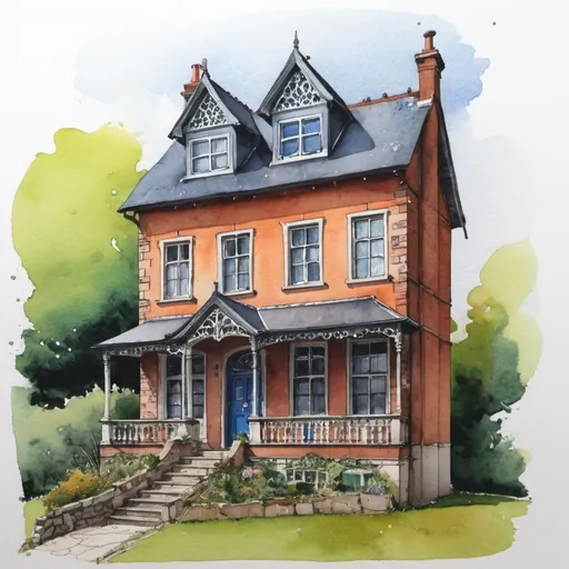 Prompt: watercolour and ink house