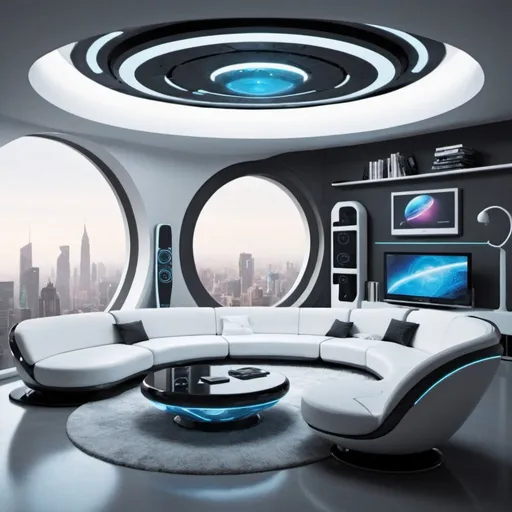 Prompt: futuristic living room