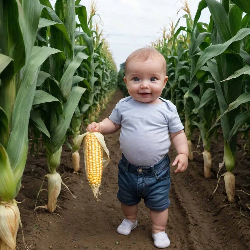 Prompt: baby Kal EL field of corn