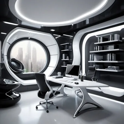 Prompt: futuristic interior home office