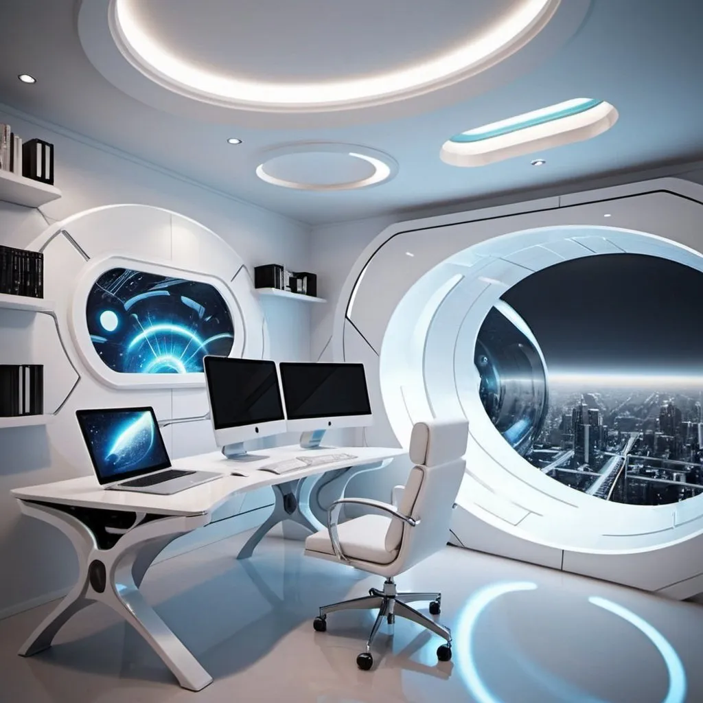 Prompt: futuristic interior home office