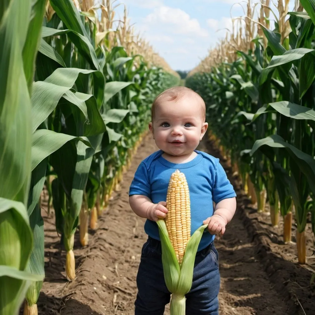 Prompt: baby Kal EL field of corn