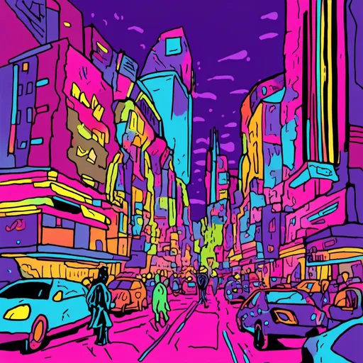 Prompt: <mymodel>Vibrant digital illustration of a bustling metropolis, neon-lit streets, futuristic architecture, bustling crowds, high energy, dynamic composition, lively colors, ultra-modern, high-tech, cyberpunk, cityscape, energetic atmosphere, best quality, highres, ultra-detailed, digital painting, cyberpunk, vibrant colors, futuristic, bustling crowds, dynamic composition, high energy, neon-lit streets, futuristic architecture, lively atmosphere