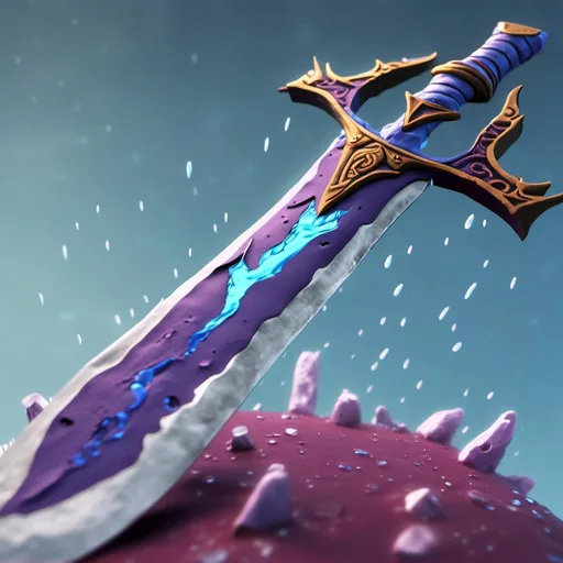 Prompt: <mymodel>sword with ice and water, 3d blender, high detail, runes