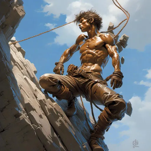 Prompt: <mymodel>climber in heroic pose, full body, rocks, mid air, detailed posture, exact anatomy, high details, realistic as possible, detailed rocks, intense lighting, highres, ultra-detailed, realistic, heroic pose, rock climbing, detailed anatomy, dynamic, professional, realistic lighting