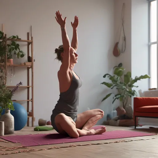 Prompt: <mymodel>woman training yoga, high detail, 3d render blender