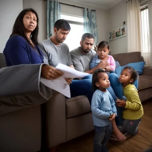 Prompt: family of four finding out they were scammed by theyr landlord