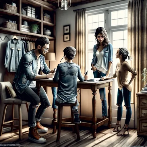 Prompt: honest family discovering landlord scam, realistic digital painting, distressed expressions, detailed clothing, indoor setting, natural lighting, high quality, realistic, distressed family, scam discovery, detailed clothing, indoor scene, natural lighting, clean home