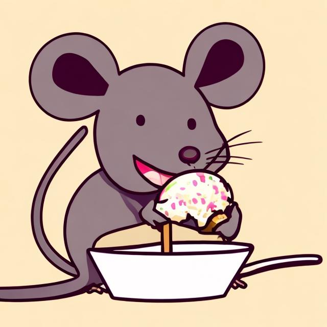 Prompt: A mouse eats ice cream