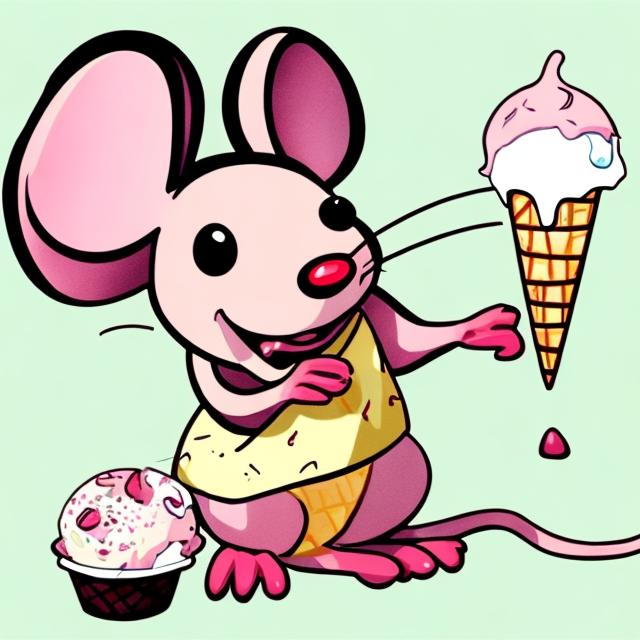 Prompt: A mouse eats ice cream