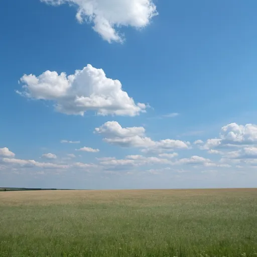 Prompt: eine schöne helle Sommerlandschaft mit blauem Himmel, am horizont blitzt es