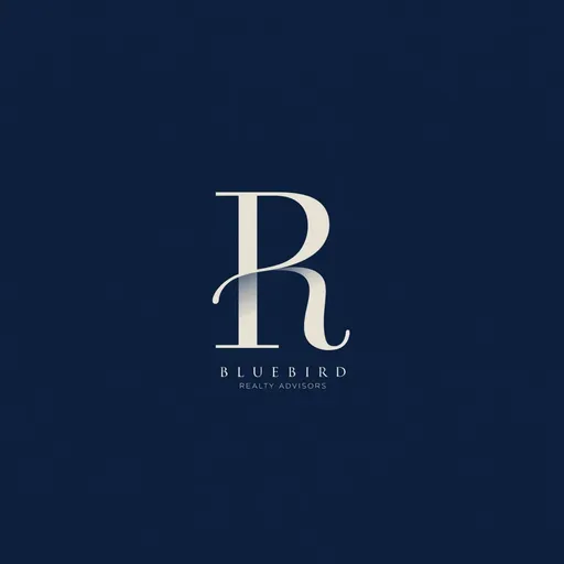 Prompt: create a real estate logo. company name is Bluebird Realty Advisors. Interwine the B and the R, in elegant white font, provide a rich navy background and in small font below add "bluebird realty advisors"