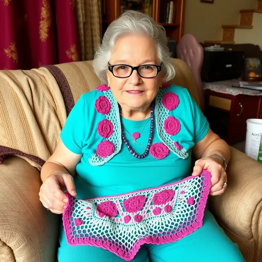 Prompt: Granny wants to be noted for her beautiful crochet work