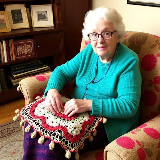 Prompt: Granny wants to be noted for her beautiful crochet work