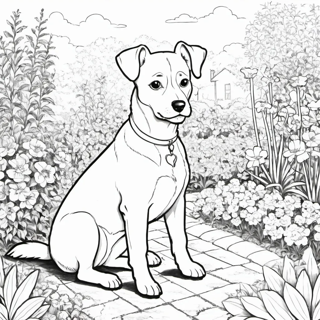 Prompt: A dog sitting in a garden 