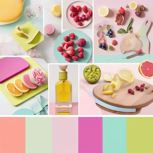 Prompt: create a moodboard for a cutting board brand that is for sophisticated mothers. Use bright colors and take inspiration from la duree. make it feel like a rainbow of color. It should be whimsical.
