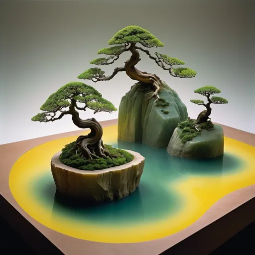 Prompt: bonsai art,minimalism illustration, by will barnet and john pawson,by WANGHUI, by nick veasey, wide view, Aerial View,a lonely island,extremely close-up shot to landscape of Zhangye Danxia landform made of chinese jade stone with transparent jade texture and rich fluorescent colors, remixed with Chinese yellow & White Porcelain,mist, light penetrates the air,peaceful atmosphere,curve diffusing,curve linked smoothly,Ripples of color diffusing, rich color diffusing, marker coloring, printmaking style,rich color, long shot, ultra detailed, UHD,16K,Fuji color superia X-TRA 400


