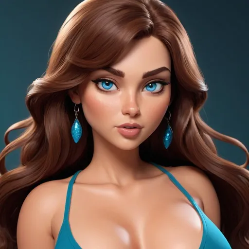 Prompt: sultry midsize/thick siren cartoon animation with brown hair and blue eyes
