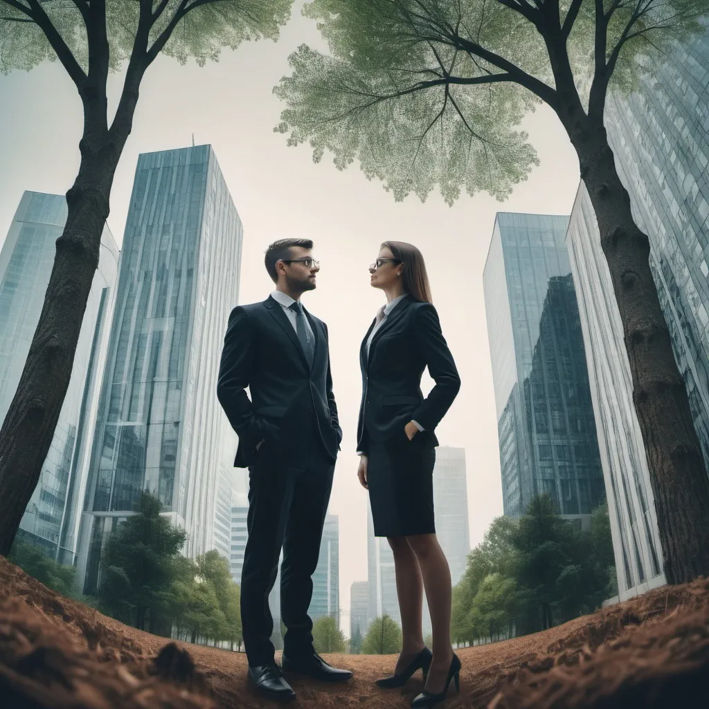 Prompt: Double exposure of 2 bankers women/men  and trees, 4k,professional photography