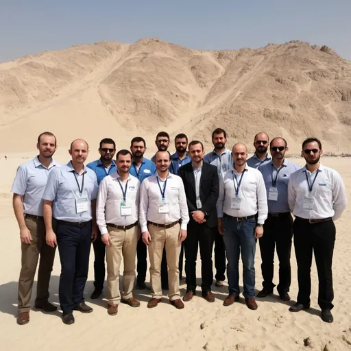 Prompt: Create an image including me at a geotechnical conference in dubai with 7 other people. The picture should include me in it.