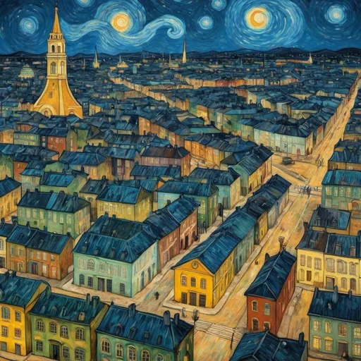 Prompt: Arte de uma cidade feita por vangogh