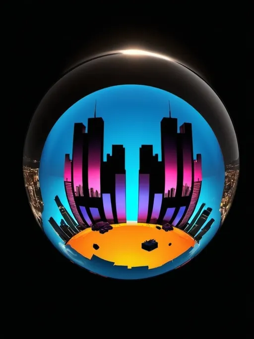 Prompt: 3d sphere floating a cityscape