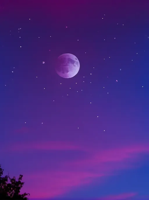 Prompt: Sky,beetroot purple colour,stars,moon