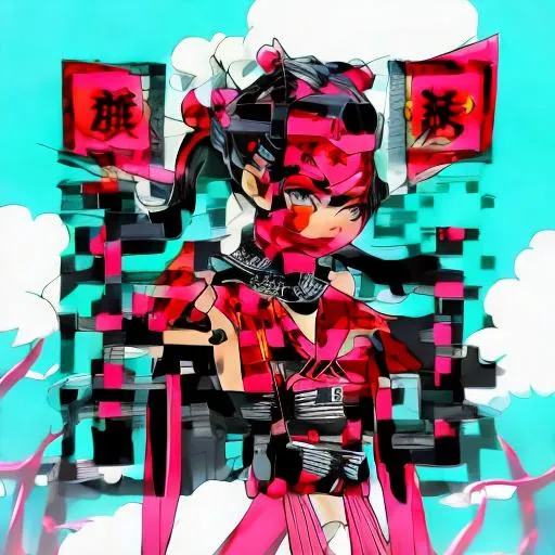 Prompt: girl samurai red and black