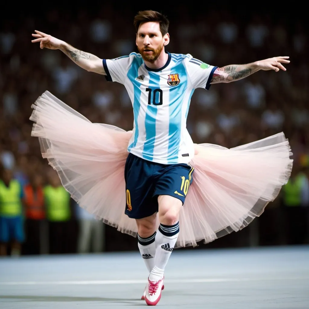 Prompt: make messi as a ballerina dancing around 