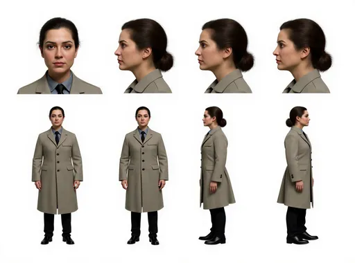 Prompt: @zFBLRCUCrJUPLGUifJMc 
A professional character reference sheet of the exact person from the reference image on a plain white background. Layout is two rows: top row has four close-up head shots equally sized side by side — front facing, left profile, right profile, back of head. Bottom row has three full body shots equally sized side by side — full body front, full body side profile, full body back. Replicate every detail from the reference exactly: facial structure, skin tone, natural blemishes, pore texture, hair color, texture and styling. Eyes with exact iris color, natural moisture, realistic catchlights. Exact same outfit across all views. Soft neutral studio lighting, flat and even, no shadows, no color cast. Every view is perfectly consistent. Shot on Hasselblad X2D 100C, photorealistic, sharp micro detail, RAW photograph