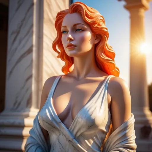 Prompt: Picturesque statue of a beautiful woman, photo realism, vibrant colors, high quality, professional, detailed features, marble material, realistic textures, elegant pose, glowing sunlight, vibrant atmosphere, vivid, lifelike, picturesque, statuesque, colorful, realistic lighting