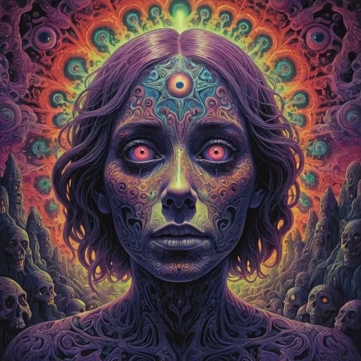 Prompt: Psychedelic, haunting, trippy, highres, detailed psychedelic, ethereal, haunting, horror, 