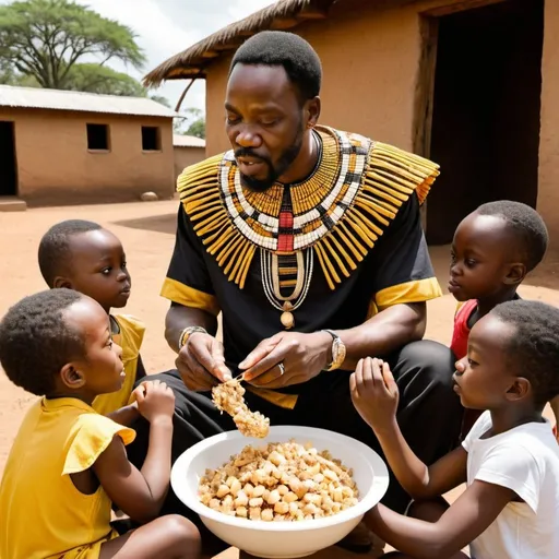 Prompt: African king feeding the kids 