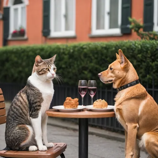 Prompt: a dog on a date with a cat
