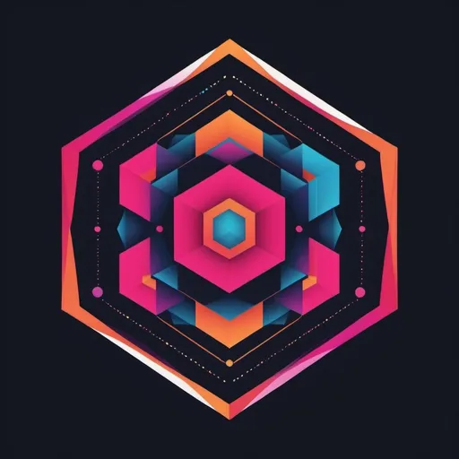 Prompt: Create an image featuring a stylized hexagonal design with vibrant colors, including shades of pink, blue, and orange. The design should have a dynamic and modern feel, with elements that suggest motion, such as trailing lines or dots. Include the text 'first line TRENDY FUSION' second line "BE WIYH YOU" in a bold and contemporary font style, set against a dark background to make the colors pop. Ensure the final image has a 4K resolution for high-quality detail and clarity.