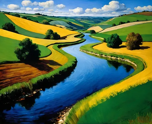 Prompt: "Artistic Abstract Rolling Hills Landscape with River cutting through, river reflections, beautiful sky, visible dynamic brush marks, oil painting, texture and grunge" "Impasto has a kind of thick layered paint look with obvious brushstrokes for those unfamiliar. Some artists you might look up for examples, and add to your prompt, are:
Baroque artists: Rembrandt van Rijn, Diego Velázquez, Frans Hals, and Peter Paul Rubens
Venetian Renaissance artists: Titian and Tintoretto"
"Modern and contemporary artists: Vincent van Gogh, Jackson Pollock, and Willem de Kooning
Other artists: Frank Auerbach, Jean Dubuffet, John Constable, Gerhard Richter, Jules Olitski, and Joshua Miels"