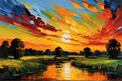 Prompt: "Artistic Abstract Sunset, river reflections, visible dynamic brush marks, oil painting, texture and grunge"
"Impasto has a kind of thick layered paint look with obvious brushstrokes for those unfamiliar. Some artists you might look up for examples, and add to your prompt, are:
Baroque artists: Rembrandt van Rijn, Diego Velázquez, Frans Hals, and Peter Paul Rubens
Venetian Renaissance artists: Titian and Tintoretto"
"Modern and contemporary artists: Vincent van Gogh, Jackson Pollock, and Willem de Kooning
Other artists: Frank Auerbach, Jean Dubuffet, John Constable, Gerhard Richter, Jules Olitski, and Joshua Miels"