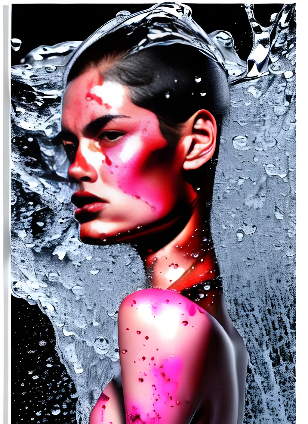 Fierce Glossy Wet Fashion Model Water Splashing Sw