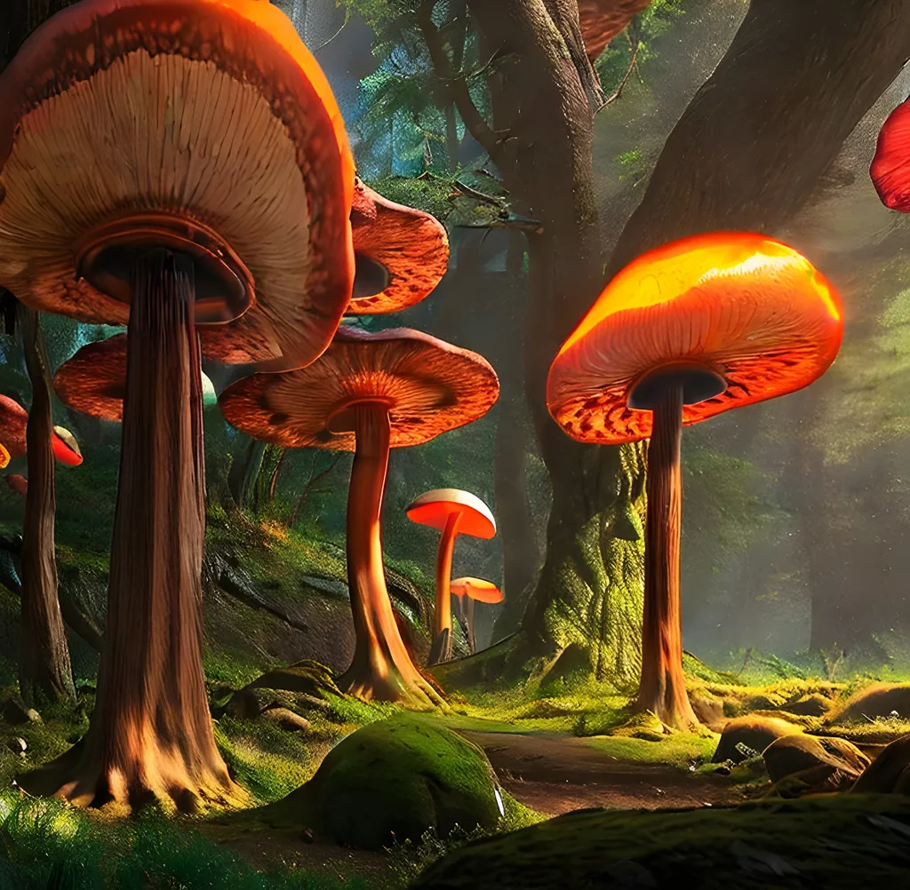 Prompt: Forest of giant glowing mushrooms. Glowing, bright, hyperdetailed matte painting, fantastical, intricate detail, splash screen, complementary colors, fantasy concept art, 16k resolution trending on Artstation Unreal Engine 5 hyperrealism beautiful elegant expansive entangled magnificent landscape fantasycore volumetric lighting, Professional photography, natural lighting, canon lens, 64 megapixels