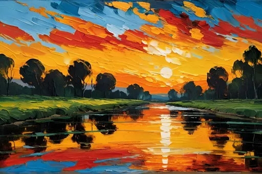 Prompt: "Artistic Abstract Sunset, river reflections, visible dynamic brush marks, oil painting, texture and grunge"
"Impasto has a kind of thick layered paint look with obvious brushstrokes for those unfamiliar. Some artists you might look up for examples, and add to your prompt, are:
Baroque artists: Rembrandt van Rijn, Diego Velázquez, Frans Hals, and Peter Paul Rubens
Venetian Renaissance artists: Titian and Tintoretto"
"Modern and contemporary artists: Vincent van Gogh, Jackson Pollock, and Willem de Kooning
Other artists: Frank Auerbach, Jean Dubuffet, John Constable, Gerhard Richter, Jules Olitski, and Joshua Miels"