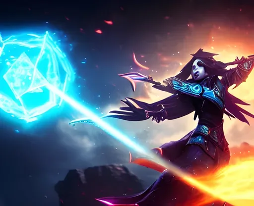 Prompt: splash art of an armored female mage channeling arcane magicks, mana shooting from her hands, mystical energy in the air, action shot, heroic fantasy art, special effects, hd octane render