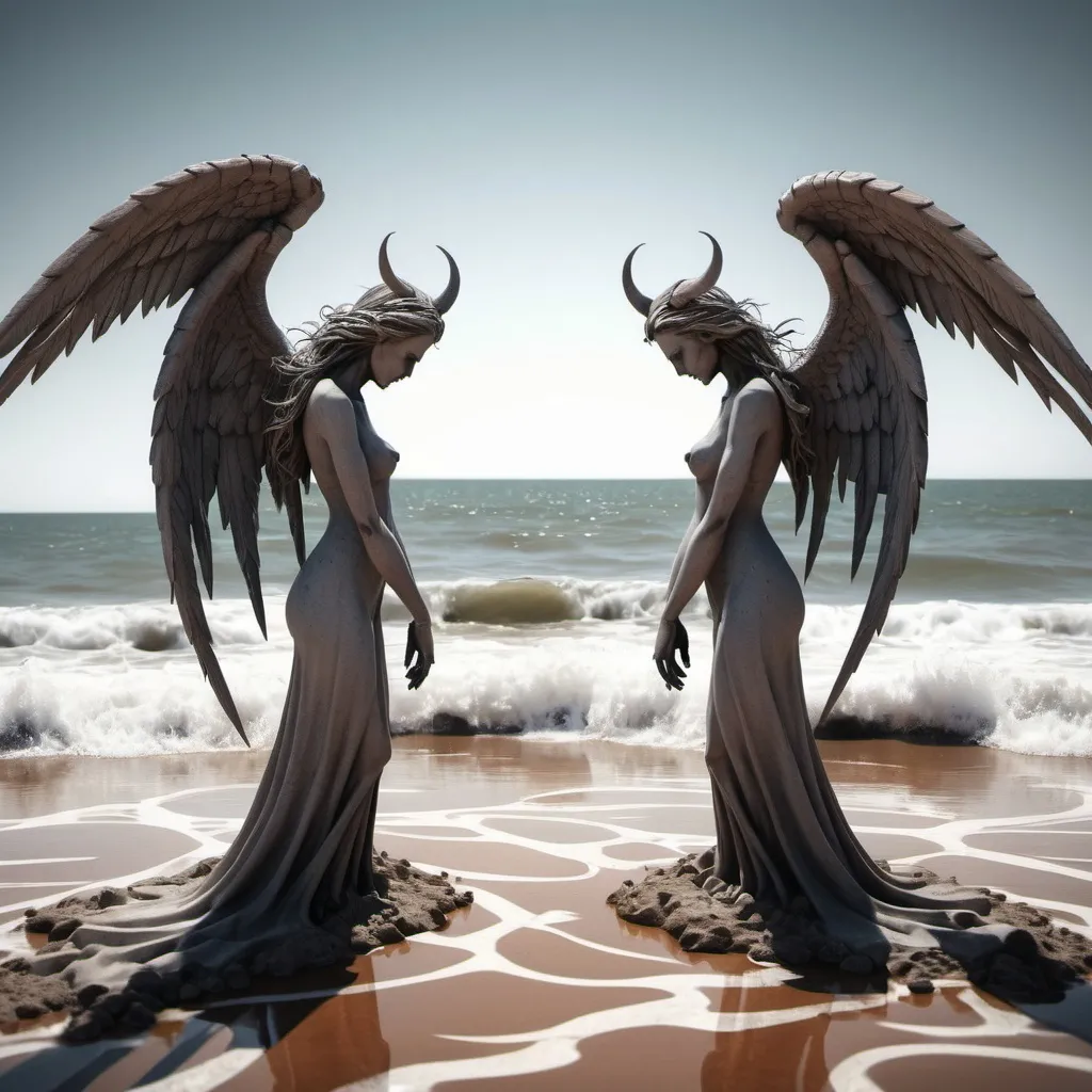 Prompt: angel and devil drought and ocean