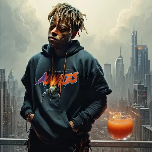 Prompt: Full body Portrait of (juice wrld), (}, perfect composition, hyperrealistic, super detailed, 8k, high quality, trending art, trending on artstation, sharp focus, studio photo, intricate details, highly detailed, by greg rutkowski