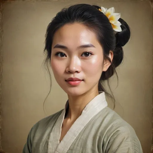 Prompt: Generate a portrait of a beautiful vietnamese woman. It should look like it's from the 1800s