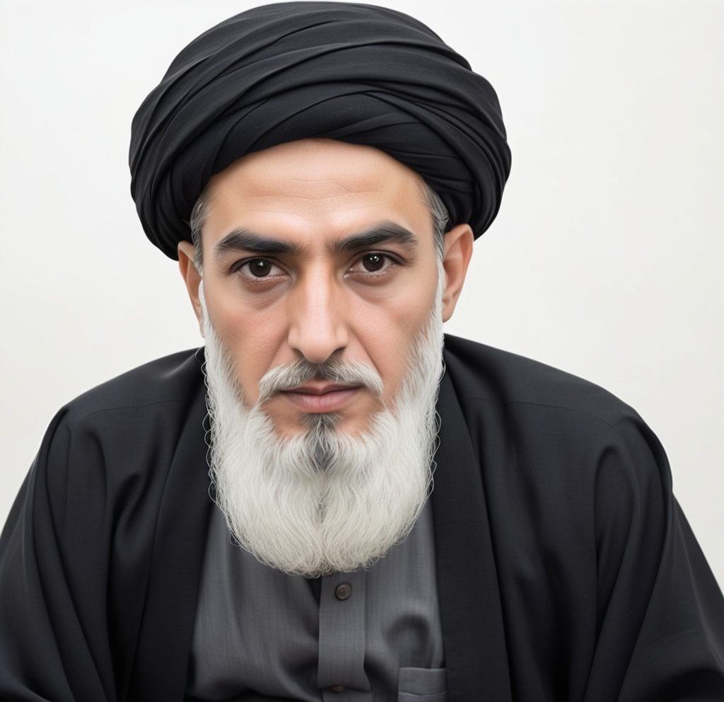 Prompt: "A distinguished Shia scholar wearing a traditional black turban styled in the manner of Sayyid Ali al-Sistani. The turban is compact and tightly wrapped, with smooth, subtle layers that sit closely on the head, creating a clean and dignified look. The turban's design is simple, with no visible loose ends or tails, maintaining a neat and modest appearance. The scholar has a calm, serene expression, with a long, neatly groomed white beard. He is dressed in a plain, black robe, fully covering his chest, reflecting traditional Islamic attire. The background is neutral and unobtrusive, ensuring the focus remains on the scholar's dignified face and the precise, traditional style of the turban. Soft, even lighting highlights the textures and details, symbolizing knowledge, wisdom, and calm authority