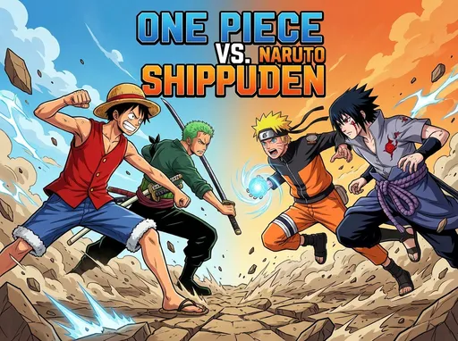 Prompt: A fight between onepice and narutoshippuden
