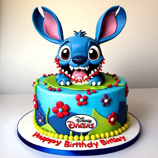 Prompt: idea for a Disney stitch birthday cake