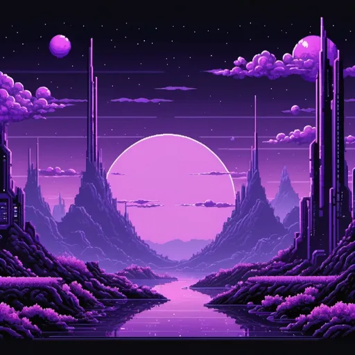 Prompt: 8 bit background scenery purple/sci fi

